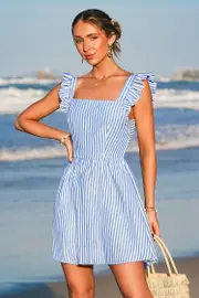 Cupshe Sunbeam Days Striped Mini Dress - Blue,S