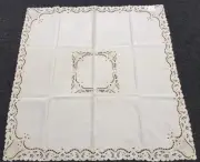 Beige Ivory Embroidered Floral Cutwork 51x51" Square Coffee Table Tablecloth