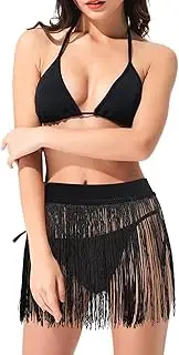 [phnydreg] Women Fringe Trim Skirts Beach Tassel High Waisted Skirts Cover Up Mini Skirts Black