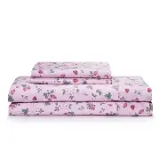 100% Cotton Printed Sheets Set (Pink Floral) 4 Piece - Queen Floral - Pink