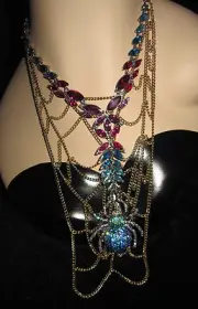 BETSEY JOHNSON BLING BLUE SPIDER LUXE WITH WEB STATEMENT NECKLACE ORG $185.00