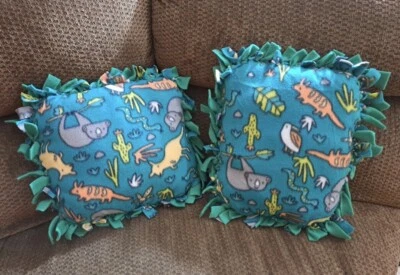 Set Of 2 Handmade Australian Wildlife Kangaroo Snake Koala No Sew Fleece Pillows