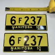 2 Vintage 1953 Wheaties Cereal Manitoba Canada Metal Bicycle License Plate
