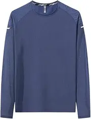 [Abigprofit] Men Sports Long Sleeve Running Shirtjersey Quick Dry Clothes Fitness and Rraining Dark Blue 3XL