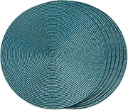 FunWheat Round Braided Placemats Set of 6 Place Mats for Dining Tables Woven Washable Non-Slip Table mats Small 13 inch(S Teal, 6pcs)