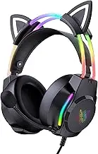 Gaming Headset with Cat Ears, RGB Backlight Headphones for PC/PS4/PS5/XBOX/Switch with Noise Cancelling Mic- Virtual 7.1 Surround Sound, Lightweight Design & Auto-Adjust Headband