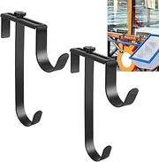 LZAOA 2Pcs Double Pool Pole Hooks, Adjustable Pool Pole Hanger, Metal Equipment Hooks for Hanging Pool Tool, Swimming Pool Accessories for Pool Fence,Wall Pool Tool Holder (Black)