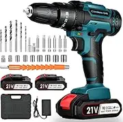 Cordless Drill Driver 21V: Electric Screwdriver, Powerful Cordless Drill Set with 2 Batteries 2.0Ah, 25+3 Torque, 24PCS Drill Bits, 2 Speed, LED Light for DIY Project