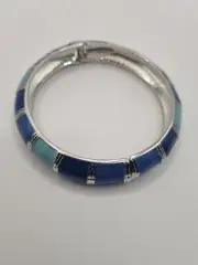 Navy Blue/Midnight Blue Enamel Hinged Bangle Bracelet Rhodium Plated - 19cm L