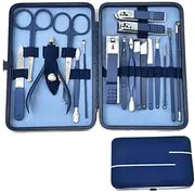 Manicure Set Color Contrast sets Nail Clippers Cutter Tools Kits Stainless Steel Pedicure Travel Case for Man Woman,18pc Blue
