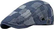 [Tadill] Beret Hat Men Plaid Flat Cap Breathable Adjustable 55cm-59cm Autumn Painter Hat Cabbie Driving Hat for Fishing Hiking Travel, Dark Blue