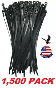 American Elite Black 8" Inch Mounting Head Zip Ties Cable Wire Tie 50Lbs 1500-PK