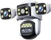 4-lens 10x Zoom Security Camera, 3MP/8MP HD WiFi/4G Smart Camera With Dual-light Night Vision IP66 Waterproof AI Human Detection Two-way Audio Cloud And TF Card Storage For Indoor/outdoor Use(3MP WIFI