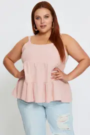 Pink Shell Top Sleeveless Tie Back Tie
