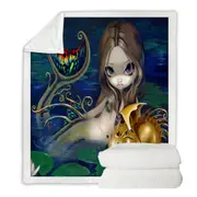 Fantasy Art Beautiful Mermaid with a Golden Dragon Throw Blanket