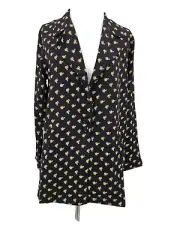 New Flynn Skye Blazer Womens XS Black Peach Floral Roses Rayon Oversized