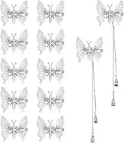 KALIONE 3D Moving Butterfly Hair Clips, Elegant Metal Tassel Butterfly Hair Clips Butterfly Hairpins Silver Hollow Butterfly Hair Clips Accessories for Women Girls(Silver,12 pcs)