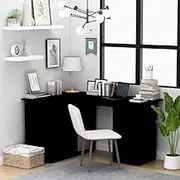 Black Corner Desk, Engineered Wood Computer Table, 145x100x76 cm, Perfect for Home, Office, Gaming Work Areas