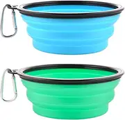 Collapsible Dog Bowls, Travel Water Food Bowls Portable Foldable Collapse Dishes with Carabiner Clip for Traveling, Hiking, Walking, 2 Pack (Light Blue + Light Green)
