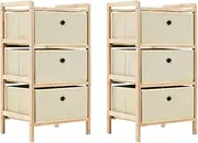 Storage Racks with 3 Fabric Baskets - 2 pcs Beige Cedar Wood Furniture