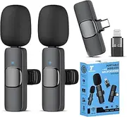 Tech forge 2 x Wireless Microphones For Iphone, Android, Ipad Wireless Mic With Noise Redcution & Crystal Clear Sound | Clip on Microphone Perfect For Video Recording, Vlogging, Youtube, Tik Tok