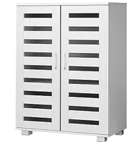 [ALFORDSON] Shoe Cabinet 21 Pairs Shoes Storage Rack Adjustable Cabinets Organiser Drawer Shelf with 2 Slatted Doors, Wooden Home Furniture for Living Room, Entryway, Hallway, 86cm White with Handle