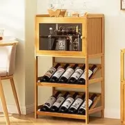 Wooden Wine Rack Freestanding Floor Suitable for Kitchen, Restaurant and Bar (Natural)