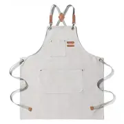 Canvas Cross Back Chef Cotton Aprons for Men Women with Large Pockets Beige
