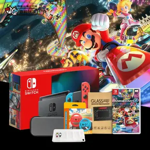 【Nintendo任天堂】switch主機+瑪利歐賽車8+方向盤+收納包+保護貼