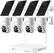 Kittyhok Solar Security Cameras Wireless Outdoor System | 4pcs 2K ColorPura PT Solar Security Camera, Pro Color Night Vision, Human Detection, 360 View, |10CH NVR, 60 Days Local Storage, 0 Monthly Fee