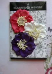 CAMELIA Pink Purple & White & Centres 3 Flower Pack Paper 80mm Across - Con A RB