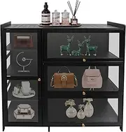HWBWE 4 Tier Clear Display Case, Showcase Display Cabinet W/Door, Storage Cabinet for Kitchen, Study, Warehouse, Bedroom, Living Room