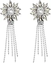 uxcell 2Pcs Rhinestone Crystal Applique, 11 x 4cm Crystal Fringe Shoulder Epaulette Tassel Chain Sewing Applique Patches for Party Dresses Clothes Shoes DIY Craft, Light Brown