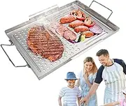 Grill Plate,Flat Top Griddle - Serving Trays with Handles, Stainless Steel Cooking Utensils for Meat, Vegetable, Seafood