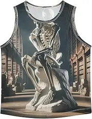 [RPLIFE] Sleeveless Tank Top for Boy, Workout Breathable Tank Undershirt for Kids, Skeleton Thinker, 3-15 Y