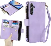 [GoshukunTech] for Samsung Galaxy A35 5G Wallet Case with 9 Card Holders,for Galaxy A35 5G Case Zipper Coin Pocket PU Leather Flip Cover Kickstand Protective Phone Purse with Wrist Strap-Purple