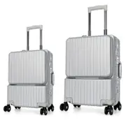 Swiss Aluminium Luggage Suitcase Lightweight with TSA locker 8 wheels 360 degree rolling HardCase 2 Piece Set SN8610AB Silver