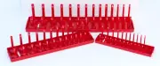 NEW Hansen 3 Piece Socket Tray SAE Tool Rack Holders 1/4", 3/8" & 1/2" Red USA