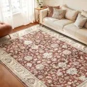 Area Rug Washable Rugs for Living Room, 9x12 Brick Red/Light Ivory/Cream White