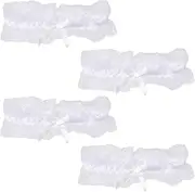GORGECRAFT Pack of 4 White Lace Garters for The Bride Wedding Bow Stretchy Bridal Garter Floral Elastic Lace Band Thigh Leg Garter Ring with Bow for Valenti