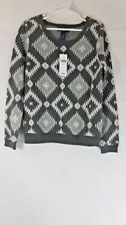 Gap Kids Girls S 6-7 Gray Argyle/Diamond Knitted Sweater Long Sleeve Crew Neck