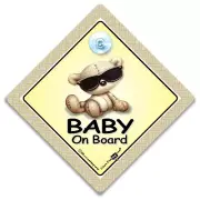 Baby On Board Car Sign, Suction Cup Car Sign Shades, Baby In Sunglasses Sign