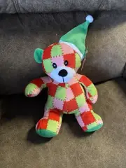 MultiPet Bear Patch Stuffed Animal Red Green Pink Hat Plush for Pets 12 Inches
