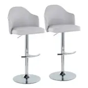 Lumisource Ahoy 33 in. Light Grey Fabric and Chrome Metal Adjustable Bar Stool T