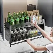 2-Tier Wall Pull Down Shelf,Pull-Out Cabinet Organizer Drop Down Basket,Seasoning Rack,Space Saving for Home Bar Cafe(500mm)