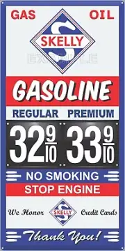SKELLY GAS STATION PRICE PER GALLON OLD PUMP SIGN REMAKE ALUMINUM SIZE OPTIONS