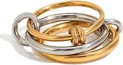 [LANWLOSI] Gold Stackable Rings for Women 18k Gold Plated Stacked Rings Trendy Silver and Gold Rings Set Two-Tone Mixed Metals Stack Statement Rings 3 Link Connected Rings Non Tarnish Gold Jewelry