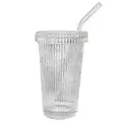 Milk Cup Coffee Mugs Glass Material Striped Glass Cup with Straw Drinking Cup