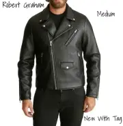 Robert Graham Racer Lined Biker Jacket Black Full Zip Medium New With Tag