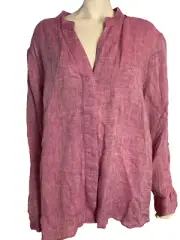 NWT Nic+Zoe Pink V Neck Long Sleeve Roll Tab Linen Top Size 3X
